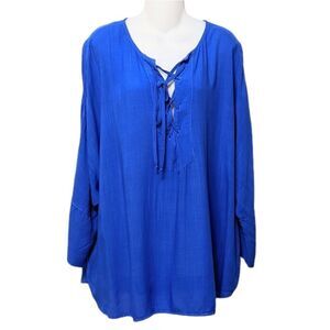 BELLA DAHL Blue Lace-Up Front Tunic Top L